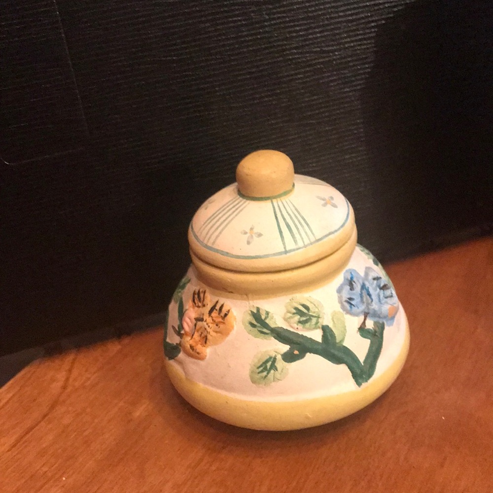 Hand-Painted Floral Ceramic Jar in Yellow and Cream Tones